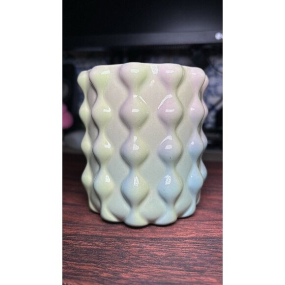 Gradient Ceramic Mug Pastel Green Pink Blue Textured Rippled Design - Picture 5 of 9